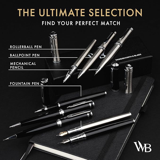 Wordsworth and Black Mechanical Pencil Graphite Lead- Stunning Luxury Metal Pencil, Silver Chrome 24K Gold Finish, 0.7mm Led, Best Gift Set for Men & Women, Professional Executive Office Pencils