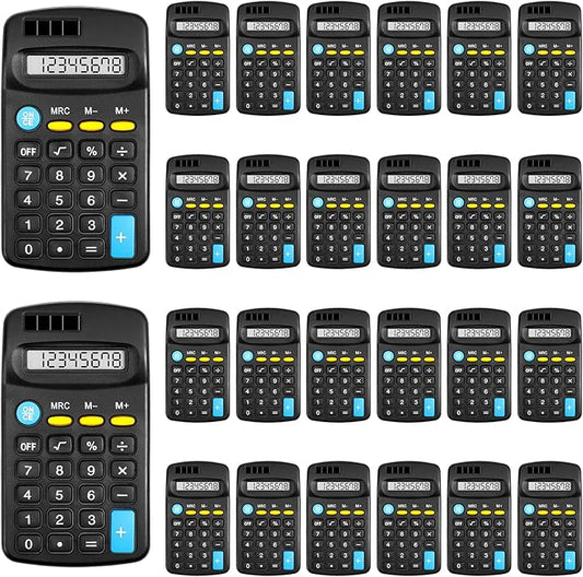 24 Pieces Pocket Calculator,Pocket Size Mini Calculators,Solar Battery Dual Power Function Calculator,8 Digit Display Basic Calculator for Students Kids Home Office(Black)