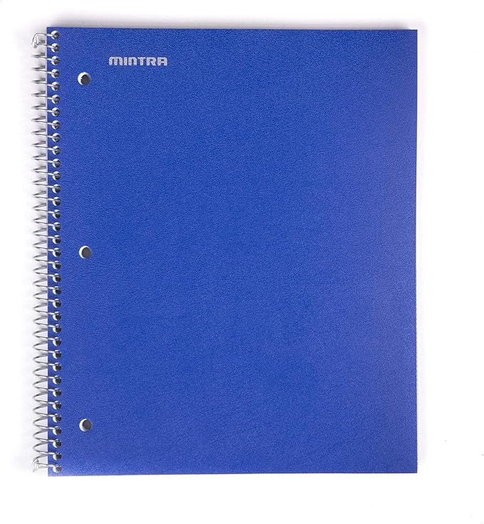Mintra Office Durable Spiral Notebooks, 1 Subject, (Blue, Wide Ruled 3 Pack), 100 Sheets, Poly Pocket, Moisture Resistant Cover, Strong Chipboard back, For School, Office, Business