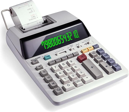 Sharp EL-1801V Ink Printing Calculator, 12-Digit LCD, AC Powered, Off-White, Ideal for Business & Office Use, Easy-to-Read Display & Durable Design