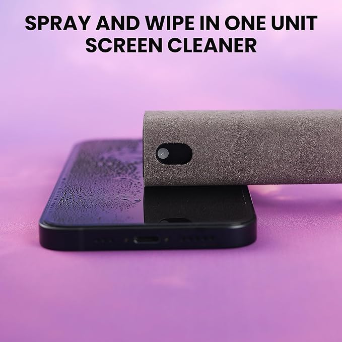 2 Pcs Screen Cleaner Kit, 3-in-1 Touchscreen Mist Cleaner Spray Bottle Tool & Microfiber Cloth for Phone/Laptop/Tablet/TV/Monitor/Car Screens(Pink+Grey)
