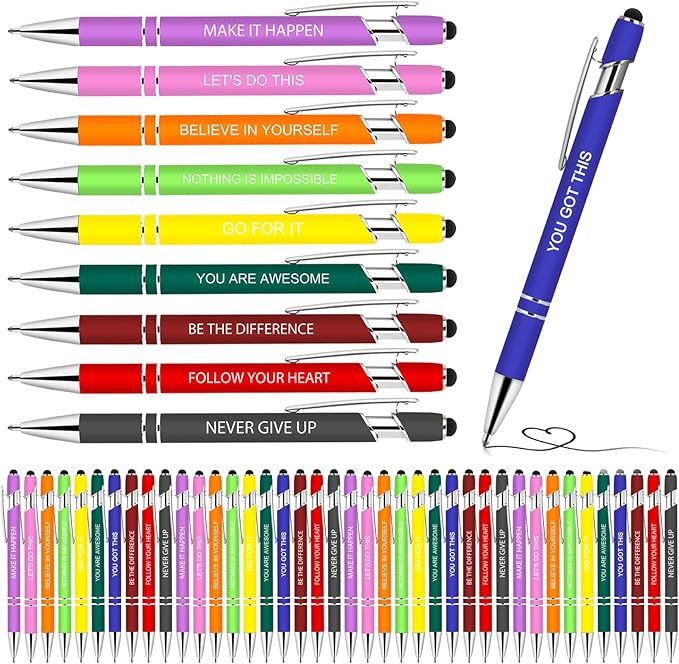 50 Pcs Inspirational Pens - Motivational Ballpoint Pens Bulk with quotes Stylus Tip Gifts for School Coworkers Office Supplies Black Ink