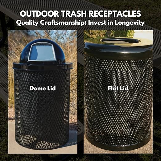 RFT-P-TXTBRW Heavy Duty Round Trash Receptacle with Flat Top, Liner Included, 32 Gallon, Textured Brown, Made in America