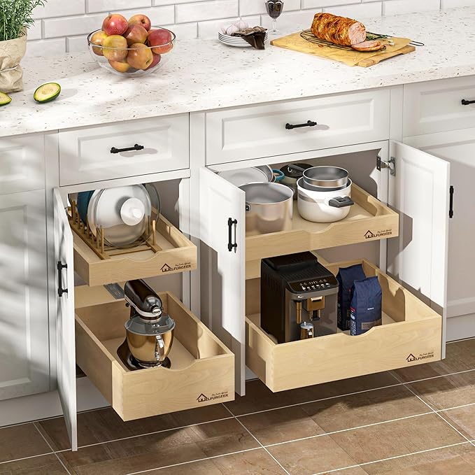 WelFurGeer Premium Birchwood Pull-Out Cabinet Drawers, 14" W x 22" D Pull Out Cabinet Organizer, Soft Close Slide-Out Shelves for Kitchen Cabinets, Heavy-Duty Cabinet Organizer for Home & Kitchen