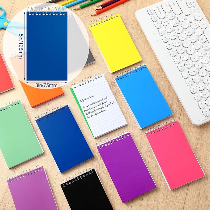 24 Pcs Small Pocket Notebooks 3 x 5 Inch Mini Memo Spiral Notepads Top Bound College Ruled Lined Note Pads for Back School Office Journaling Noting, 75 Sheets/Pad (Rainbow)
