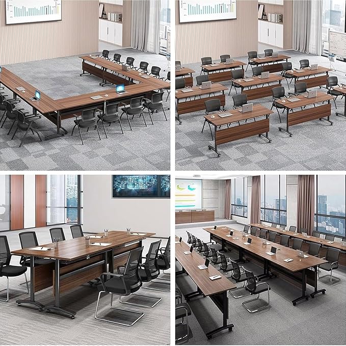 Conference Table,Folding Conference Tables Modern White Conference Room Table with Wheels, 2-10 Persons,for Office, Meeting Room (4, 1619YHT, 47IN)