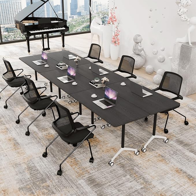 Conference Room Table with Flip-Top Design for Dynamic Meetings, Business Table Computer Desk with Heavy-Duty Frame,Foldable Seminar Meeting Tables for Home Office (2, F, 55.1IN)