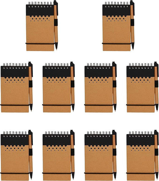 DISCOUNT PROMOS 10 Recyclable Spiral Small Notebooks Pack - 60 Lined Pages - Black