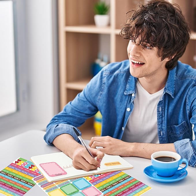 B1ykin Hardcover Ruled Journal Notebook with Planner Stickers, 196 Pages PU Leather Journal Notebook Journals Diary Notepad for Writing Travel Business Work School College Note Taking (Coffee)