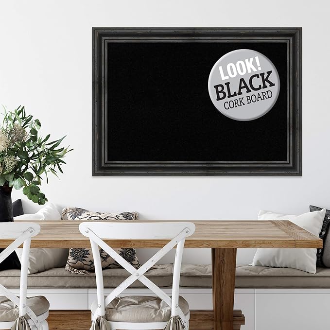Amanti Art Black Cork Board (41 x 29 in.), Rustic Pine Black Wood Frame - Bulletin Board, Organization Board, Pin Board - Large