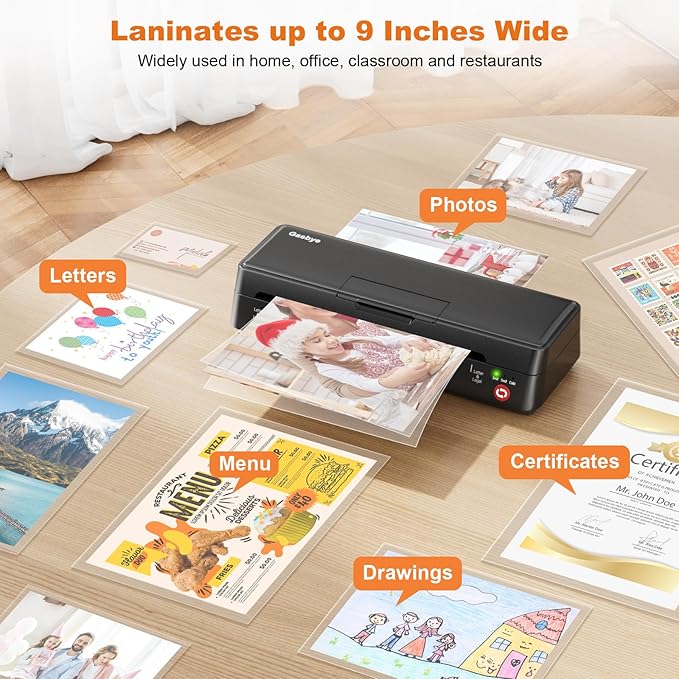 9-Inch Thermal Laminator Machine, World's First Open-Lid Design, Remove Jam in 5s, Auto Shut-Off, NTC Temperature Control, 5 Laminating Sheets for Teacher School Home Office Personal, Black