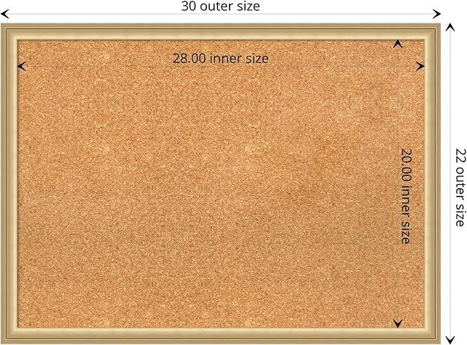Amanti Art Natural Cork Board for Wall, 22x30 Vision Board with Gold Frame, Medium Corkboard Office Decor for Home Organization, Casual Corkboard Pinboard to display items for home organization