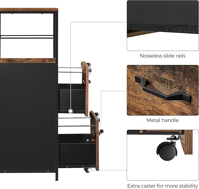 VASAGLE File Cabinet for Home Office, 2-Drawer Filing Cabinet with Lock, Open Shelf, Printer Stand, for A4 and Letter Sized Files, Adjustable Feet, Industrial, Rustic Brown and Ink Black UOFC045B01
