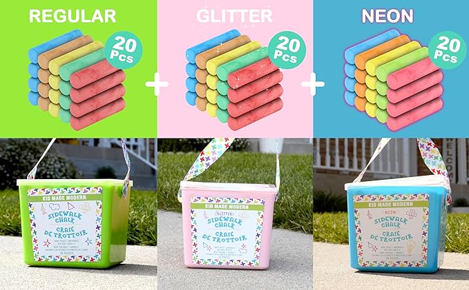 Kid Made Modern 60 count Variety Pack of Sidewalk Chalk 3 packs of 20 count Sidewalk Chalk