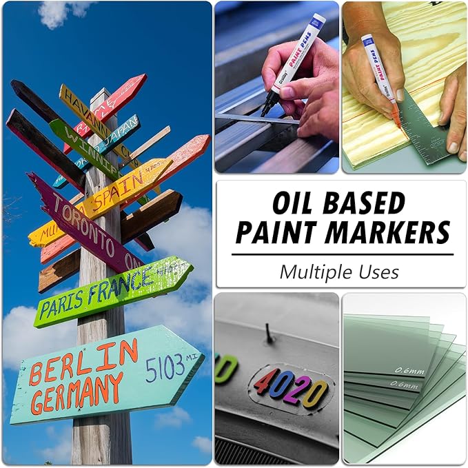 Black Paint Markers, 2 Pack Oil-Based Waterproof Quick Dry Permanent Paint Pen Set for Rocks Painting, Wood, Fabric, Plastic, Canvas, Glass, Mugs, Metal, Tire, Stone, DIY Craft