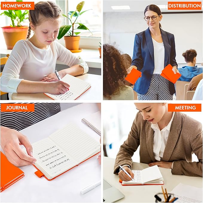 feela 6 Pack Pocket Mini Notebooks Bulk, Small Cute Memo Notepads Hardcover College Ruled Lined Journals with Pen Holder for School Business Work, with 6 Black Pens, 3.5”x 5.5”, A6, Orange