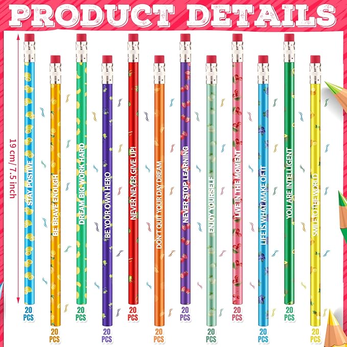 240 Pcs Scented Pencils Bulk for Kids Inspirational Motivational Cute Fun Fruit Wood Smelly Graphite Pencils with Erasers for School Classroom Office Students Girls Boys Gifts Supplies