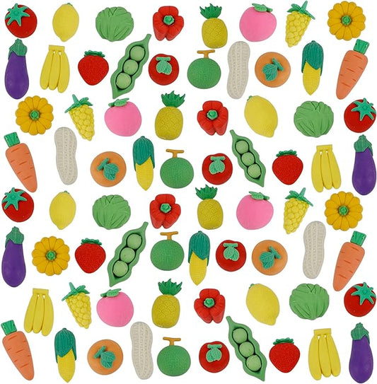 72 Pcs Assorted Fruit Pencil Erasers Toy Set, Mini Vegetable Puzzle Erasers Bulk, 3D Come Apart Gift for Kids Reward Party Favors (Fruit and Vegetable)