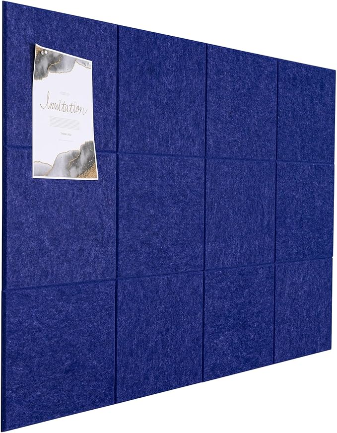 Large Cork Board Alternative, 12 Pack Felt Board with Safe Removable Adhesive Tabs Felt Wall Tiles, Large Cork Boards for Walls, Cork Board for Home Office, Pin Boards for Walls, Royal Blue