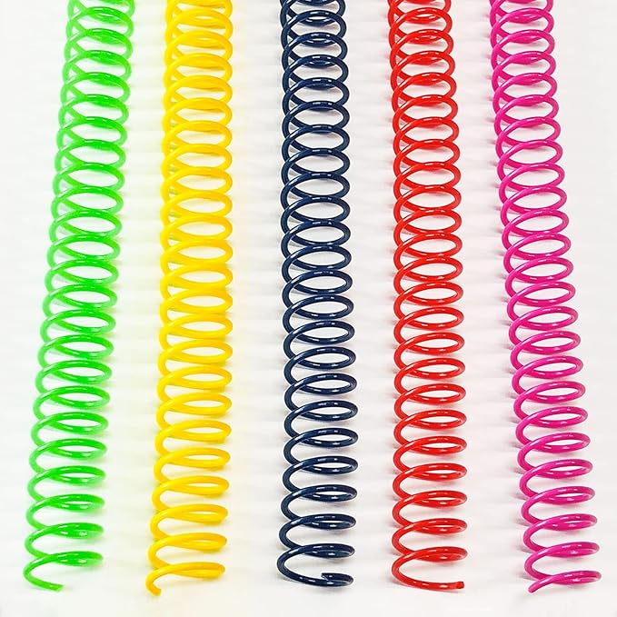 Binditek 50 Pack Plastic Spiral Binding Coils, 12mm(1/2"), 90 Sheet Capacity, 4:1 Pitch, Multi Color (Red, Blue, Yellow, Green, Pink), for Students and Coworkers
