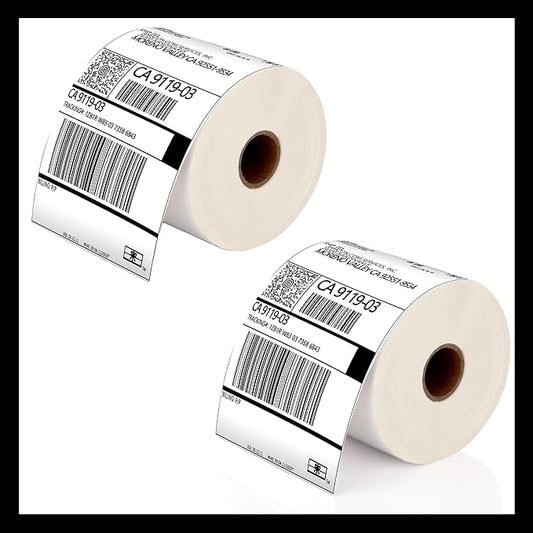 Roll 4 x 6 inch - 1000 Thermal Labels Direct White Strong Adhesive Perforated Postage Shipping Printer Compatible with Zebra SNBC Epson Rollo (1000 Labels, 2 Rolls)