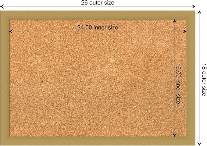 Amanti Art Natural Cork Board for Wall, 18x26 Vision Board with Gold Frame, Medium Corkboard Office Decor for Home Organization, Casual Corkboard Pinboard to display items for home organization