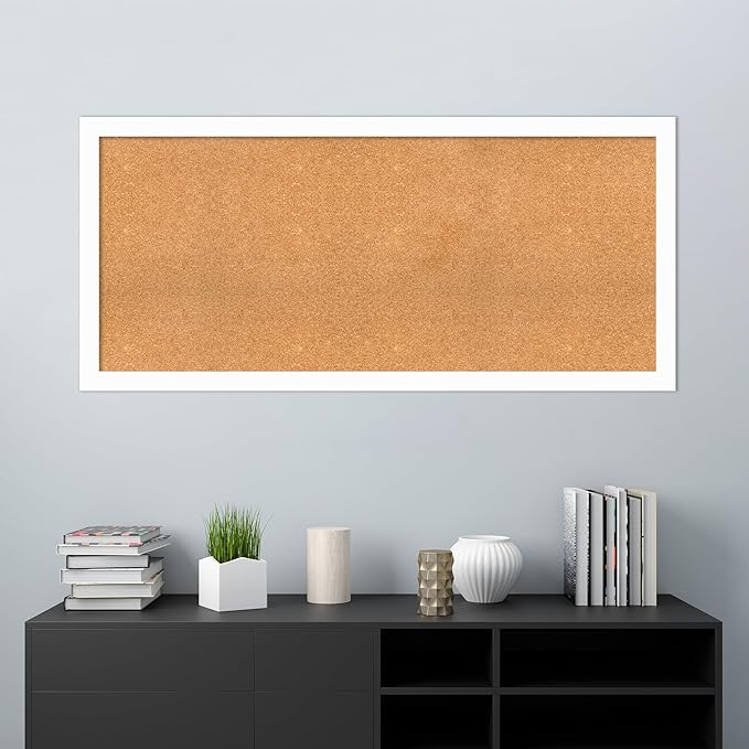 Amanti Art Natural Cork Board for Wall, 27x59 Vision Board with White Frame, Oversize Corkboard Office Decor for Home Organization, Casual Corkboard Pinboard to Display Items for Home Organization in