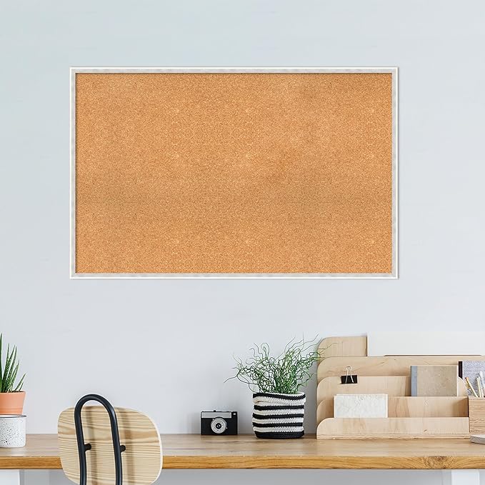 Amanti Art Natural Cork Board for Wall, 29x45 Vision Board with White Frame, Oversize Corkboard Office Decor for Home Organization, Modern Corkboard Pinboard to Display Items for Home Organization in