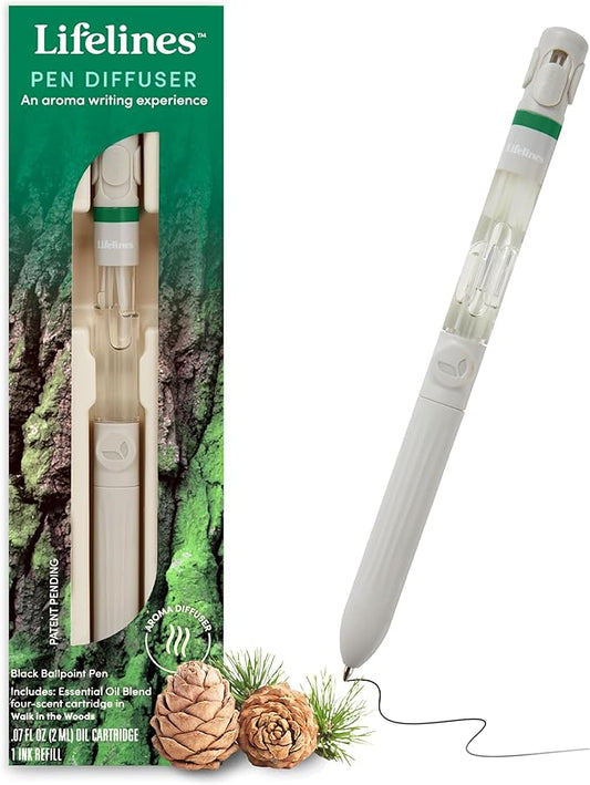 Lifelines Pen Diffuser, Walk in The Woods - 1mm Black Ballpoint Pen with Scented Essential Oil Blends – Aromatherapy Diffuser & Sensory Immersion Diffuse Aroma As You Write