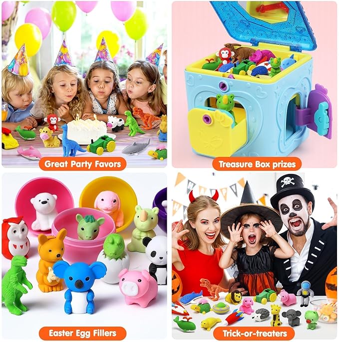 140 Pack Animal Erasers for Kids 3D Puzzle Mini Pencil Eraser Bulk Desk Pets Treasure Box Toy for Classroom School Prize Kids Party Favors Back to School Supplies Random