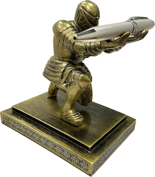 Executive Knight Pen Holder with a Pen Personalized Desk Accessories Decor Home Office Cool Pen Stand Gold