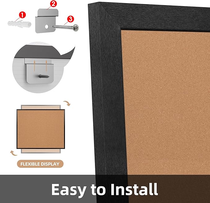 Board2by Extra Large Cork Bulletin Board 48" X 48", Black Wood Framed 4'x4' Corkboard for Wall, Wall Mounted Notice Pin Board with 18 Push Pins for School, Home & Office