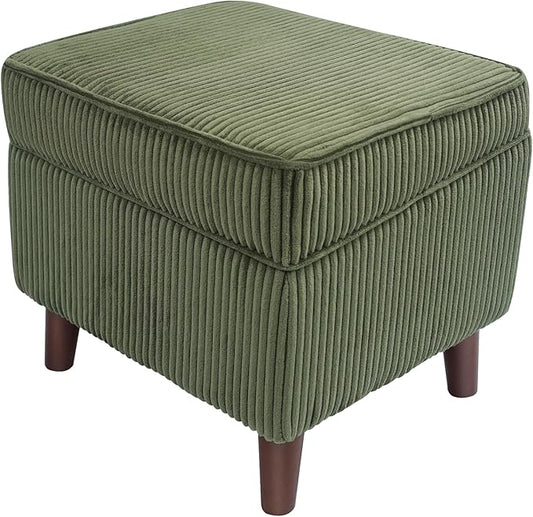 Storage Ottoman with Adjustable Lid, Soft Step Stool, Footrest and Seat, Ottoman Foot Rest for Living Room, Bedroom, Dorm, Green