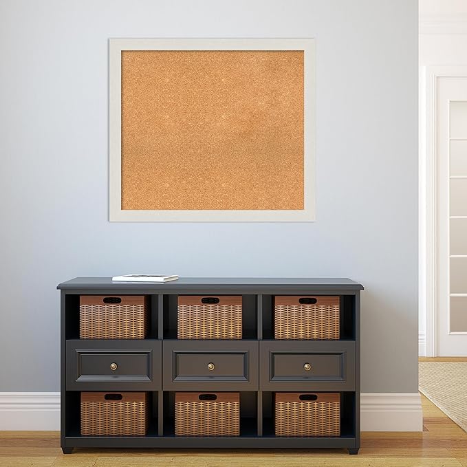 Amanti Art Natural Cork Board for Wall, 31x35 Vision Board with White Frame, Large Corkboard Office Decor for Home Organization, Country Rustic Corkboard Pinboard to Display Items for Home