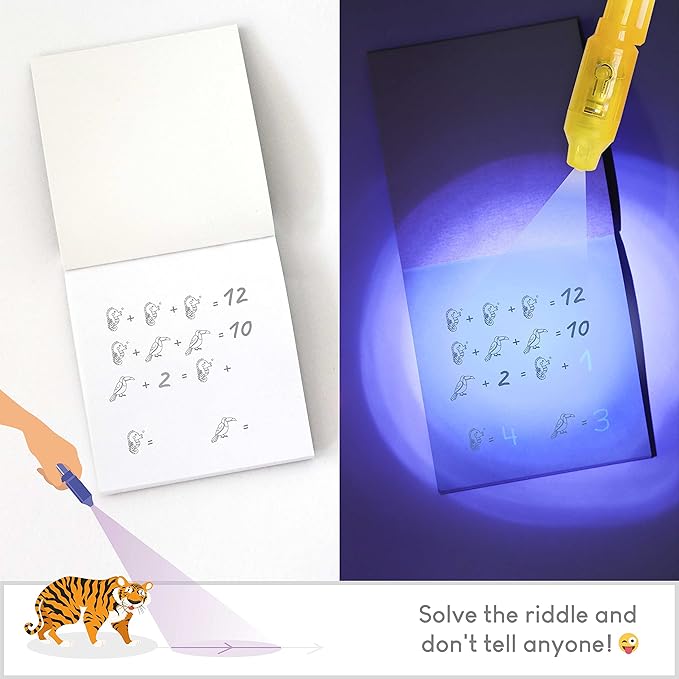 Invisible Ink Pen and Notebook Pack of 16 - BONNYCO | Safari Party Favors for Kids | Spy Pen Jungle Party Favors, Animal Prizes for Kids | Magic Pen Jungle Theme Party Supplies, Prizes for Students