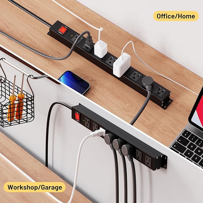 KF 8 Outlet Heavy Duty Power Strip Surge Protector, 2100J Surge Protection Power Strip, 15A/1875W Mountable Power Strips with Upgraded Switch, 14AWG 10FT Power Cord