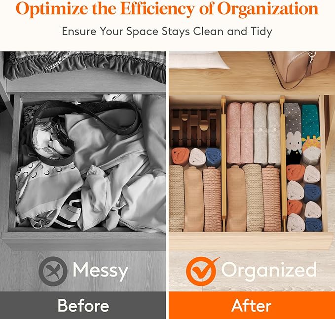 Lifewit 8 Pack Drawer Dividers Bamboo 4" High, 16-22" Adjustable Drawer Organizers for Clothes, Expandable Dresser Separators in Bedroom/Bathroom/Kitchen/Fridge/Office Organization and Storage