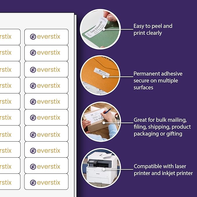 2/3" x 1-3/4", 25 Sheets, 1500 Return Address Labels for Laser & Inkjet Printers, Permanent Adhesive, Letter Size