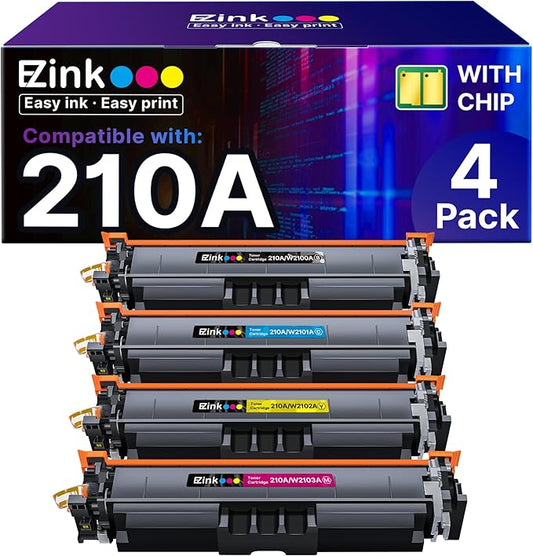 E-Z Ink 210A with Chip Compatible for HP 210A Toner Cartridges 4 Pack 210X to Use with HP Color Laserjet Pro MFP 4301fdw 4301fdn 4201dw Pro 4201dn 4201dw W2100A W2100X High Yield (BCMY)