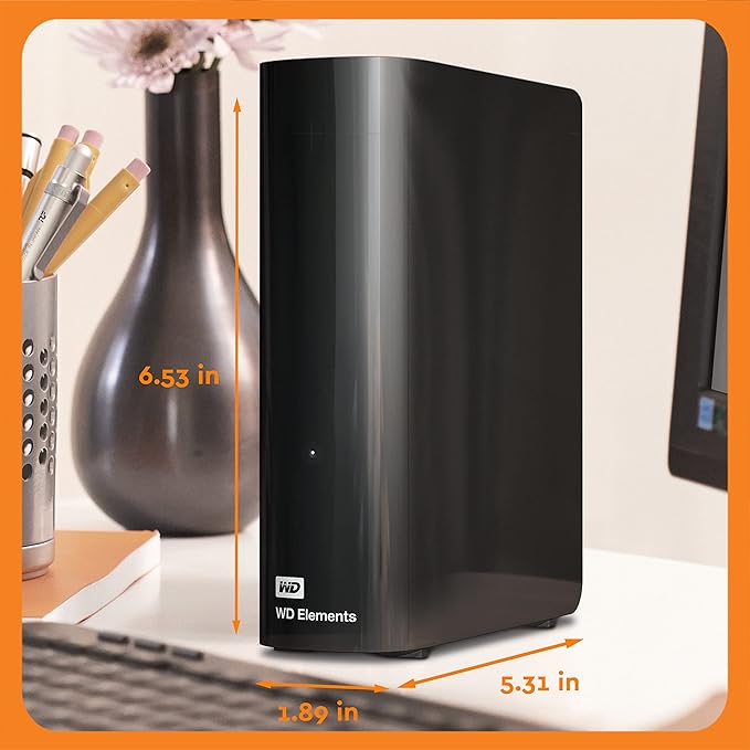Western Digital 22TB Elements Desktop External Hard Drive, USB 3.0 external hard drive for plug-and-play storage - WDBWLG0220HBK-NESN