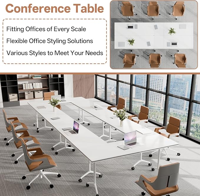 Conference Table, Folding Conference Tables for 2-20 People, Modern Conference Room Table with Wheels, Super Sturdy Large Rectangle Mobile Meeting Seminar Tables for Office (2PCS 61.0in)