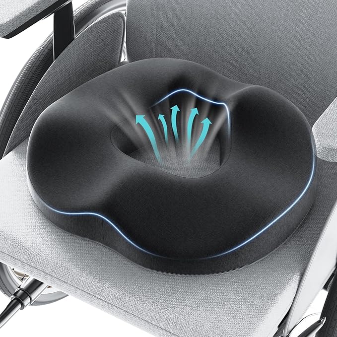 Benazcap Donut Pillow Seat Cushion Hemorrhoid Pillow for Sciatica & Tailbone Pain Relief, Memory Foam Cushion by Ergonomic for Coccyx, Sciatica, Pregnancy, Postpartum- Darkgray