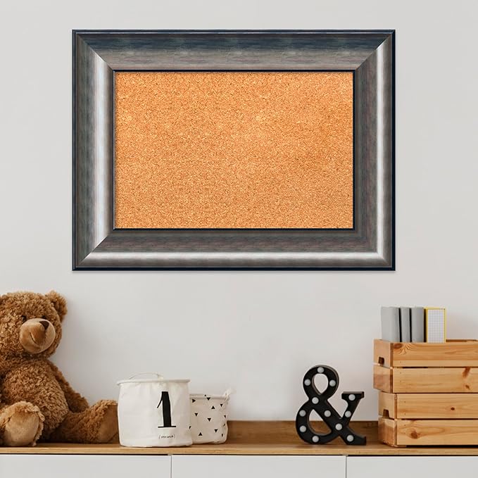 Amanti Art Natural Cork Board for Wall, 18x24 Vision Board with Silver Wood Frame, Small Corkboard Office Decor for Home Organization, Casual Corkboard Pinboard to Display Items for Home Organization