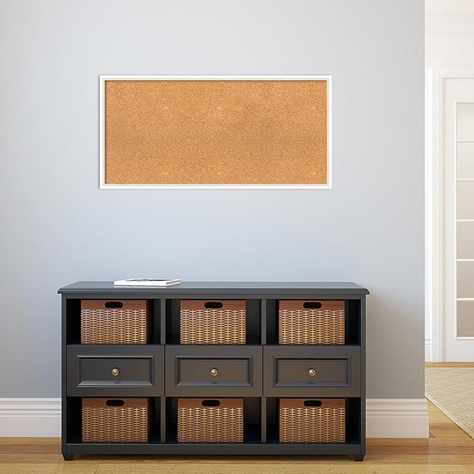 Amanti Art Natural Cork Board for Wall, 19x39 Vision Board with White Frame, Large Corkboard Office Decor for Home Organization, Modern Corkboard Pinboard to Display Items for Home Organization in