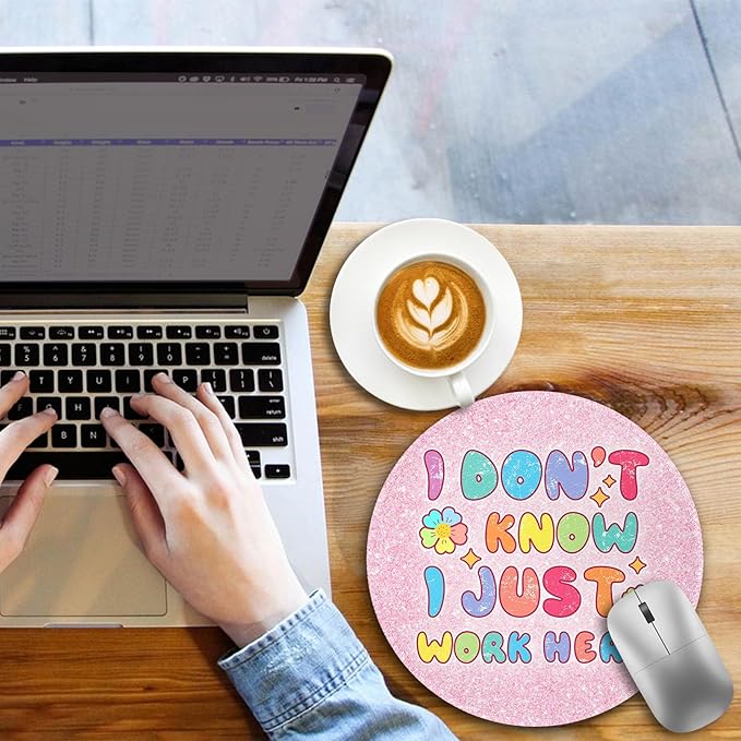 Funny Cute Mouse Pad, Round Mouse Pads for Desk, Small Mini Travel Mousepad with Non-Slip Rubber Base for Work Wireless Computer Laptop, Office Desk Accessories, 8.6 x 8.6 inch