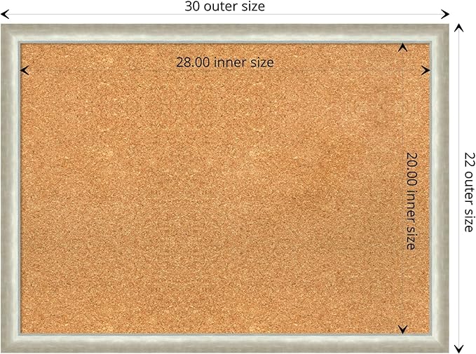 Amanti Art Natural Cork Board for Wall, 22x30 Vision Board with Silver Wood Frame, Medium Corkboard Office Decor for Home Organization, Modern Contemporary Corkboard Pinboard to display items for home
