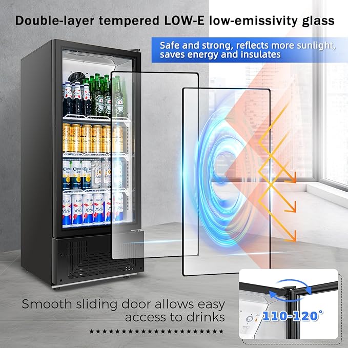 6.5 Cu.Ft Commercial Beverage Refrigerator Glass Door Upright Drink Cooler Display Fridge with Adjustable Shelves and LED Light for Restaurant Bar Store Office