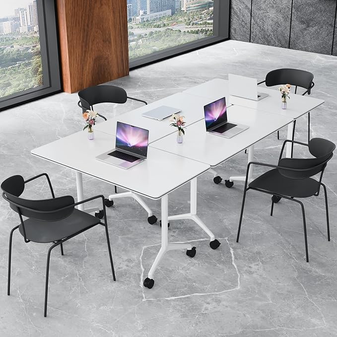 Conference Table,Folding Conference Room Tables Portable Rolling Conference Training Table with Silent Wheels,Mobile Meetings Flip Top Tables for Offices Classrooms Meeting Room (4Pack 47.2in)