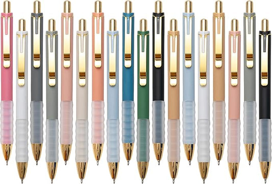 1.0mm Ballpoint Pens Retractable Cute Black Ink Pens with Silicone Grip Smooth Writing Suitable for Office, Note-taking (18 pcs)