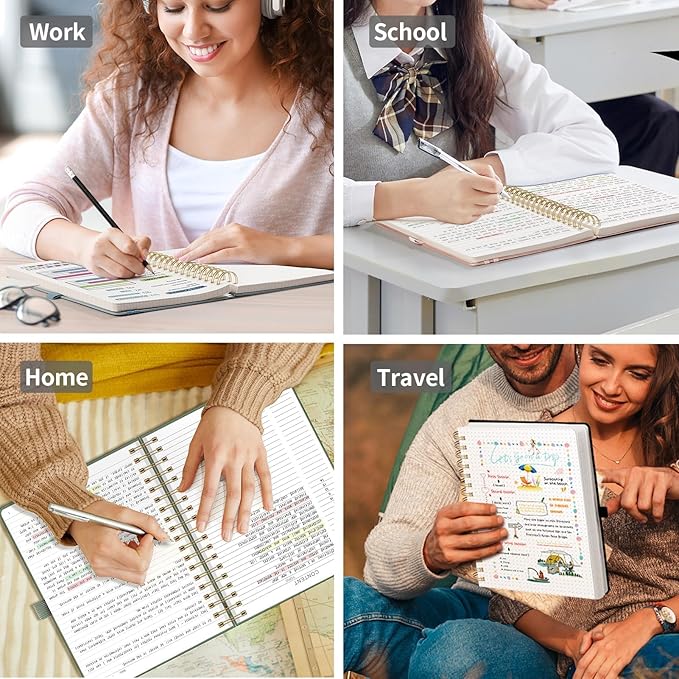 EMSHOI Spiral Notebook College Ruled, 300 Numbered Pages, A5 Small Hardcover Leather, 100 GSM Thick Lined Journal for Women Men Work Writing Journaling Note Taking, 5.7" x 8.22", Light Green